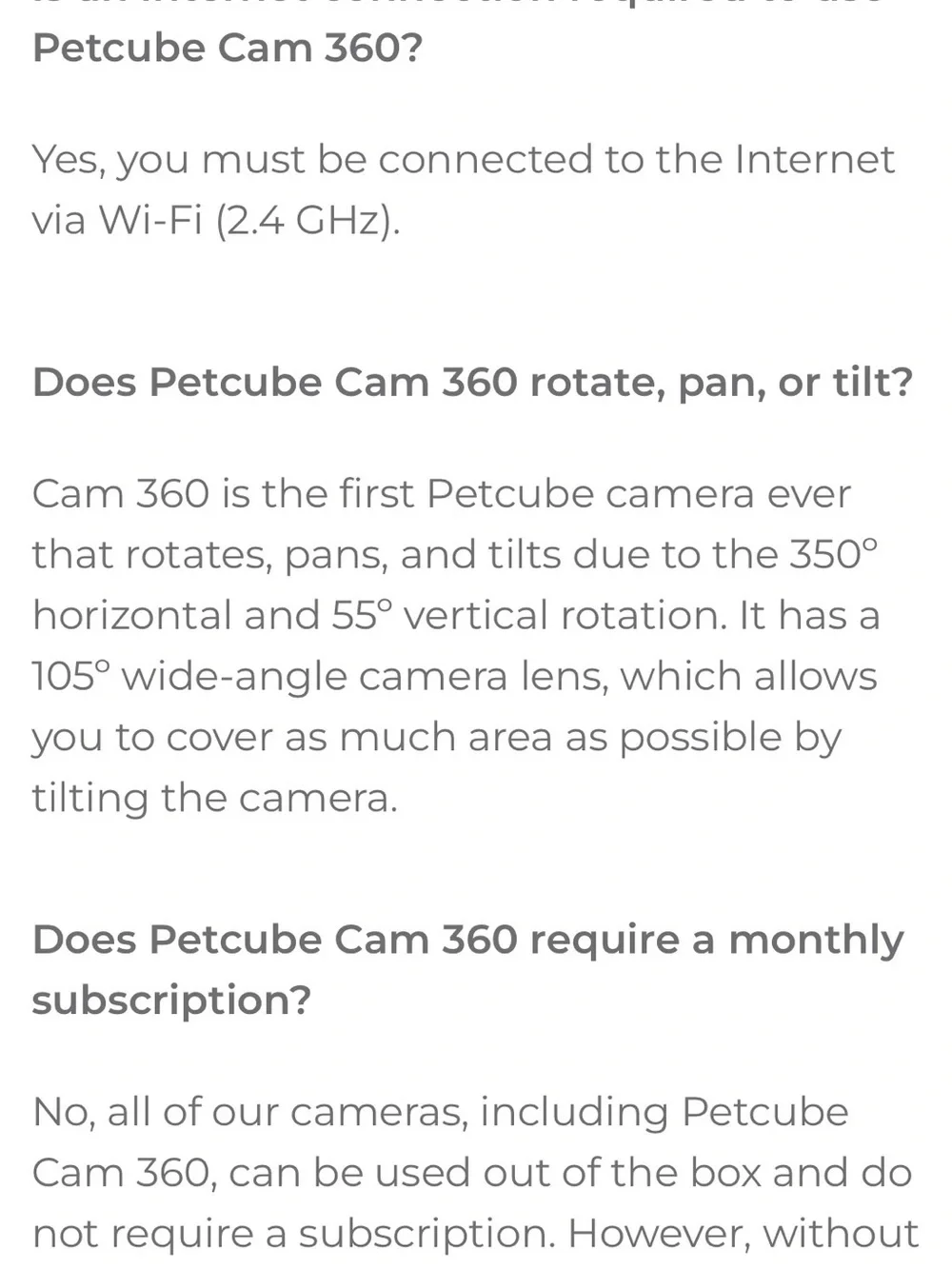Petcube 360* Compact Home Pet Camera with USB Cable and Wall Mount